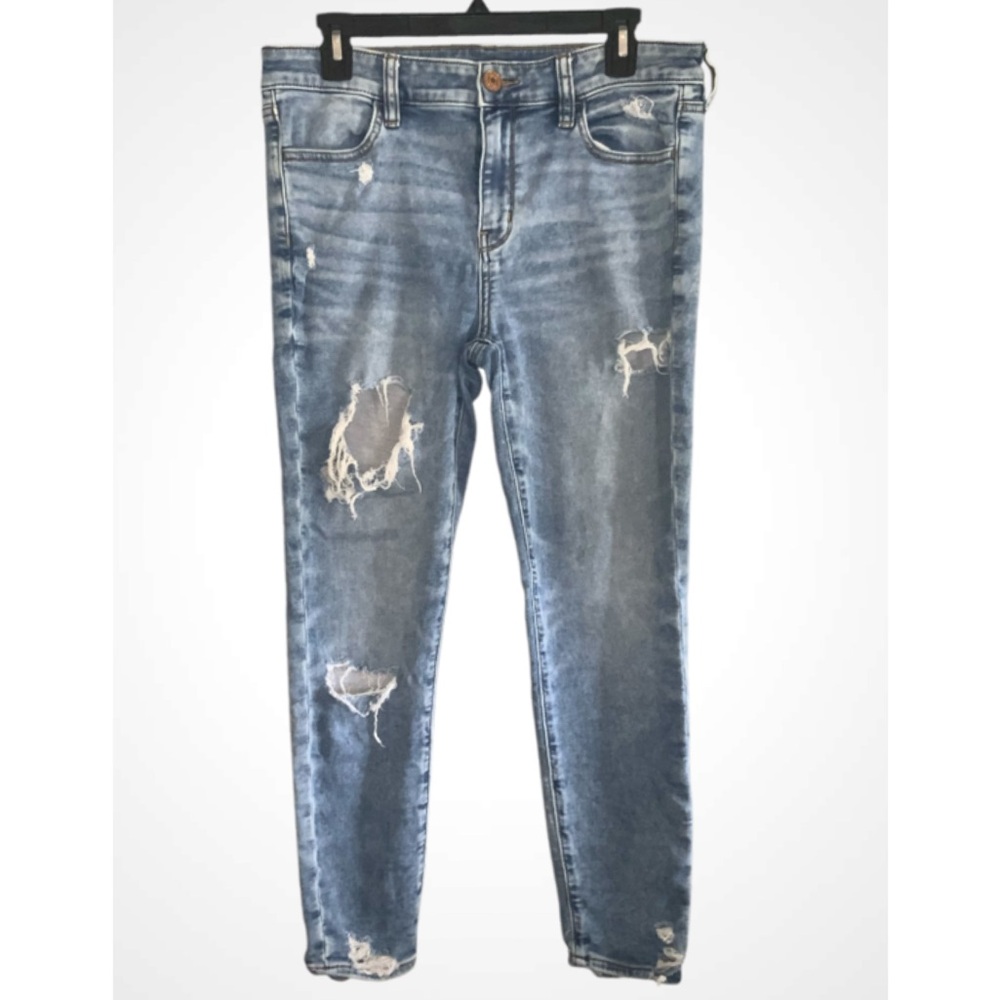 American Eagle Next Level Stretch Crop Jegging Distressed Ripped Blue Jeans 10